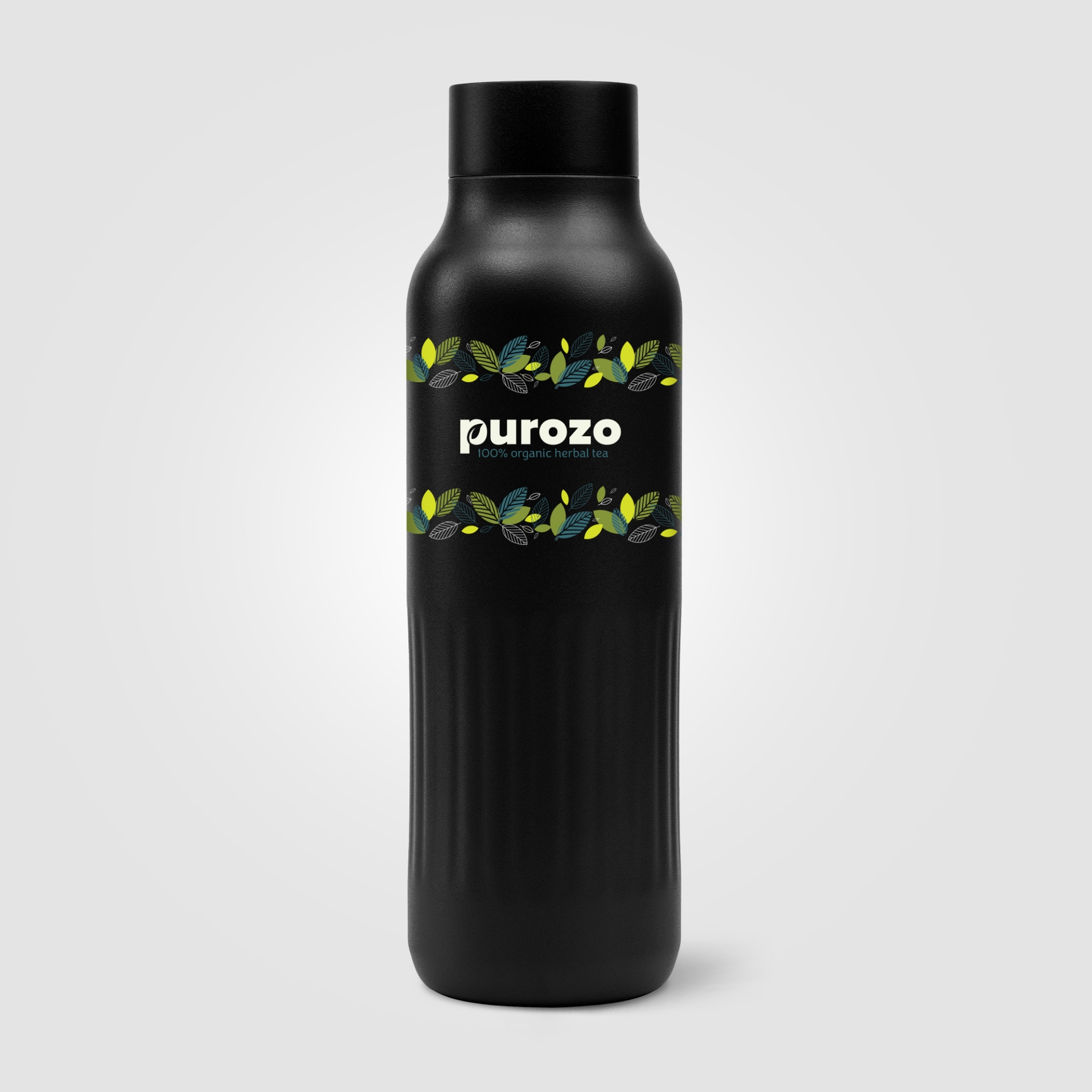 Black recycled stainless steel bottle with print