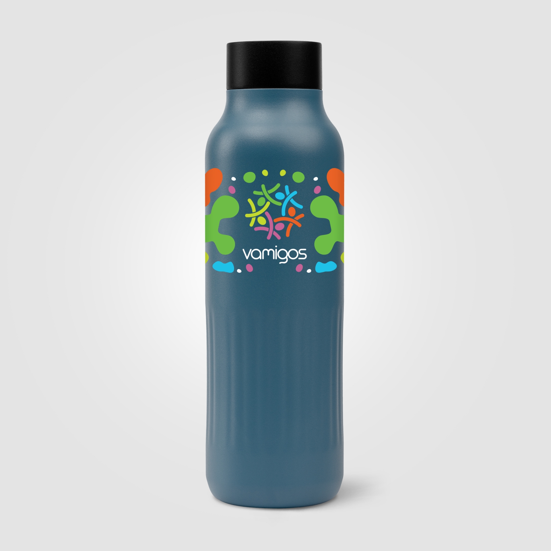 Steel blue recycled stainless steel bottle with print