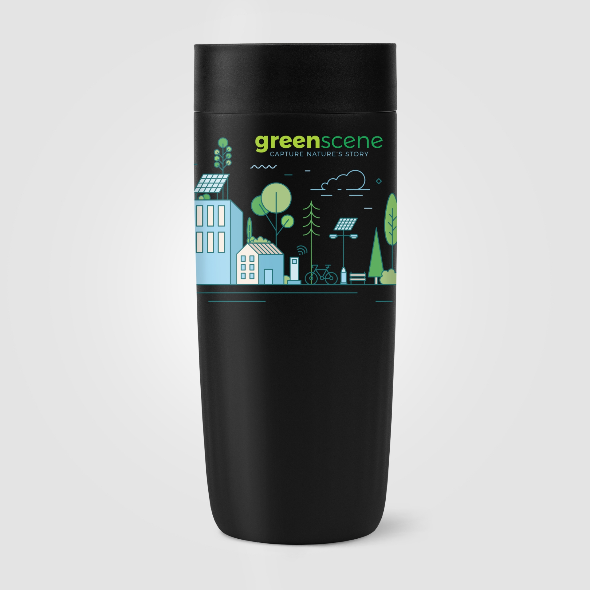 Black recycled stainless steel tumbler with print
