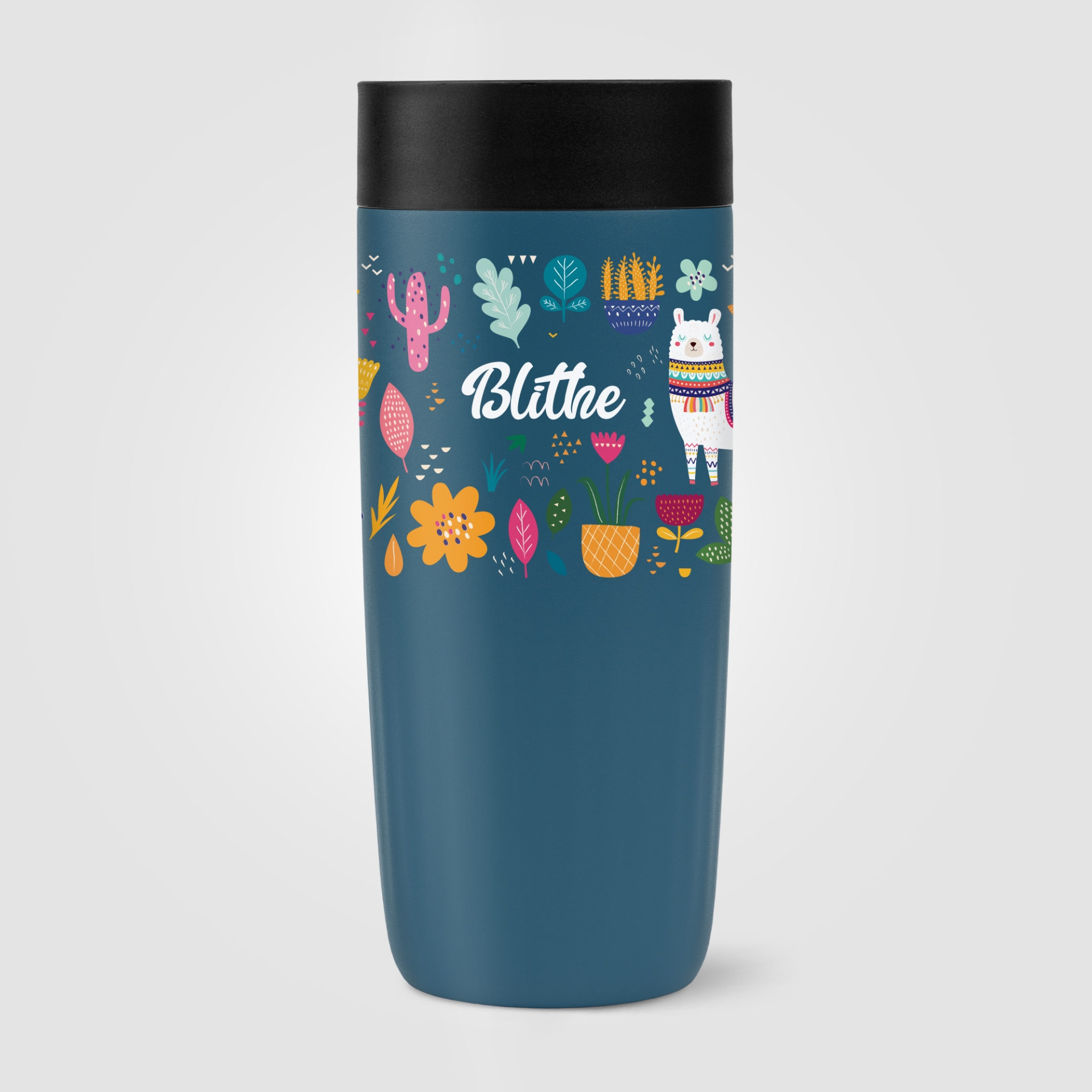 Steel blue recycled stainless steel tumbler with print