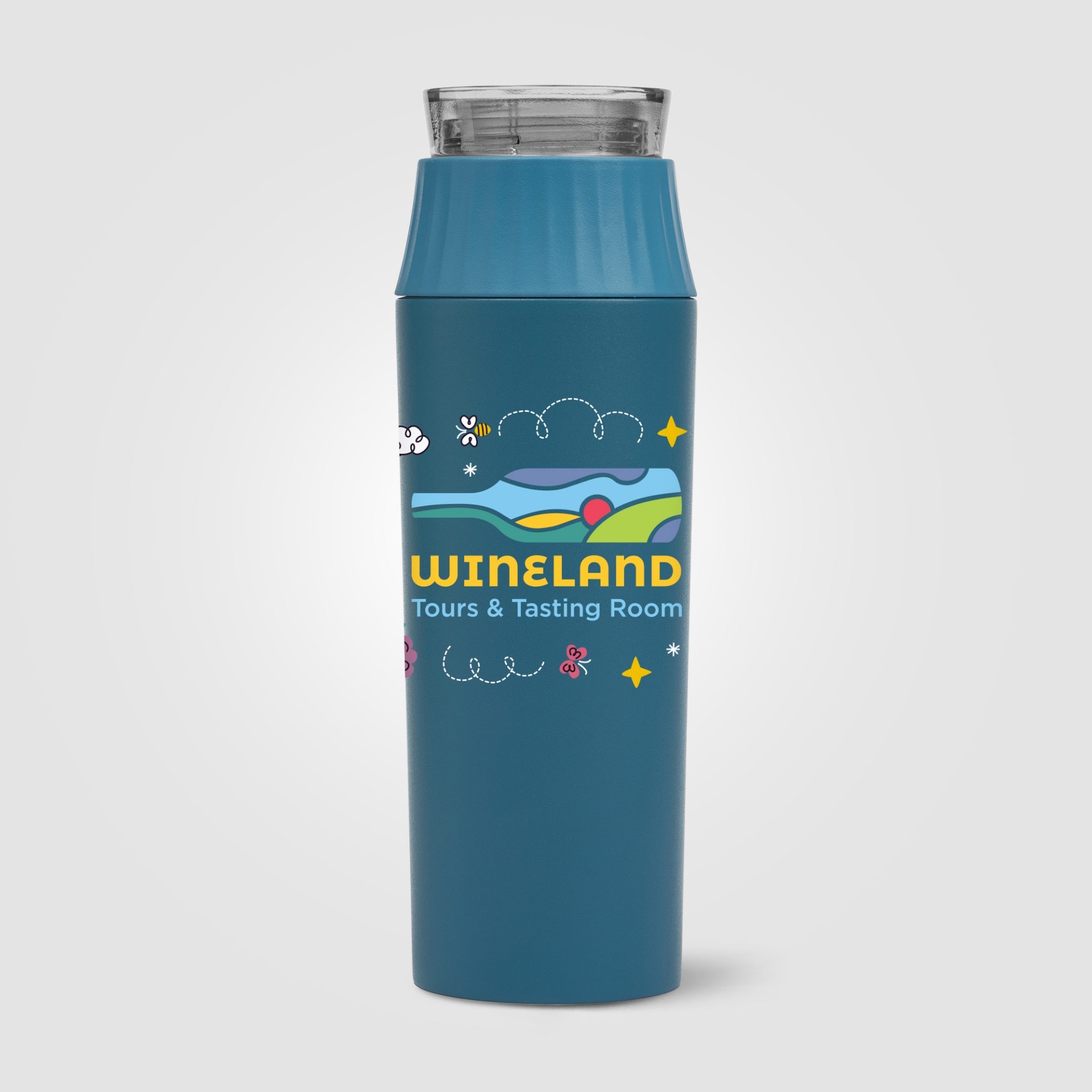 Steel blue stainless steel leakproof bottle with print