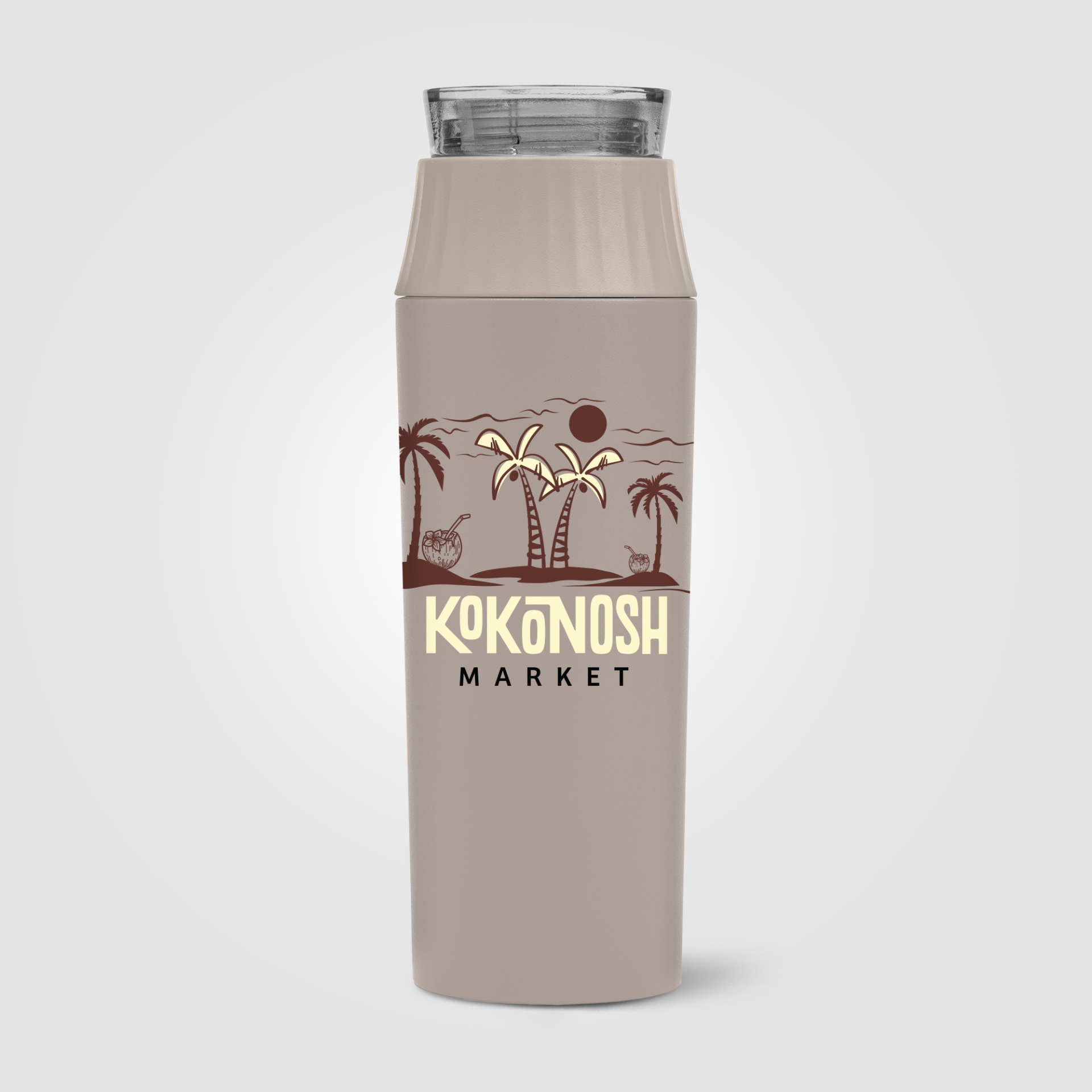 Grey stainless steel leakproof bottle with print