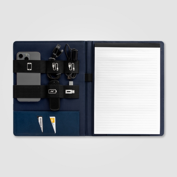 Tech Organiser Padfolio with tech in the padfolio in use