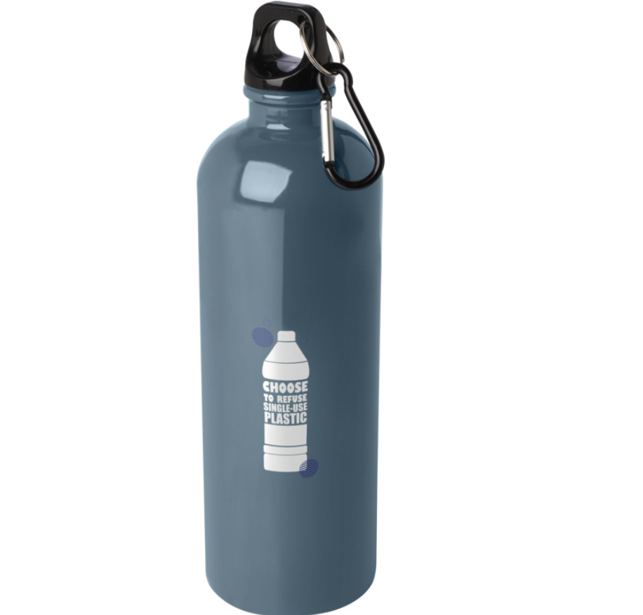 Hale Blue Recycled Bottle with print and carabiner
