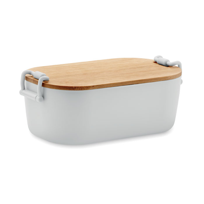 White 700ml Lunchbox with Bamboo lid
