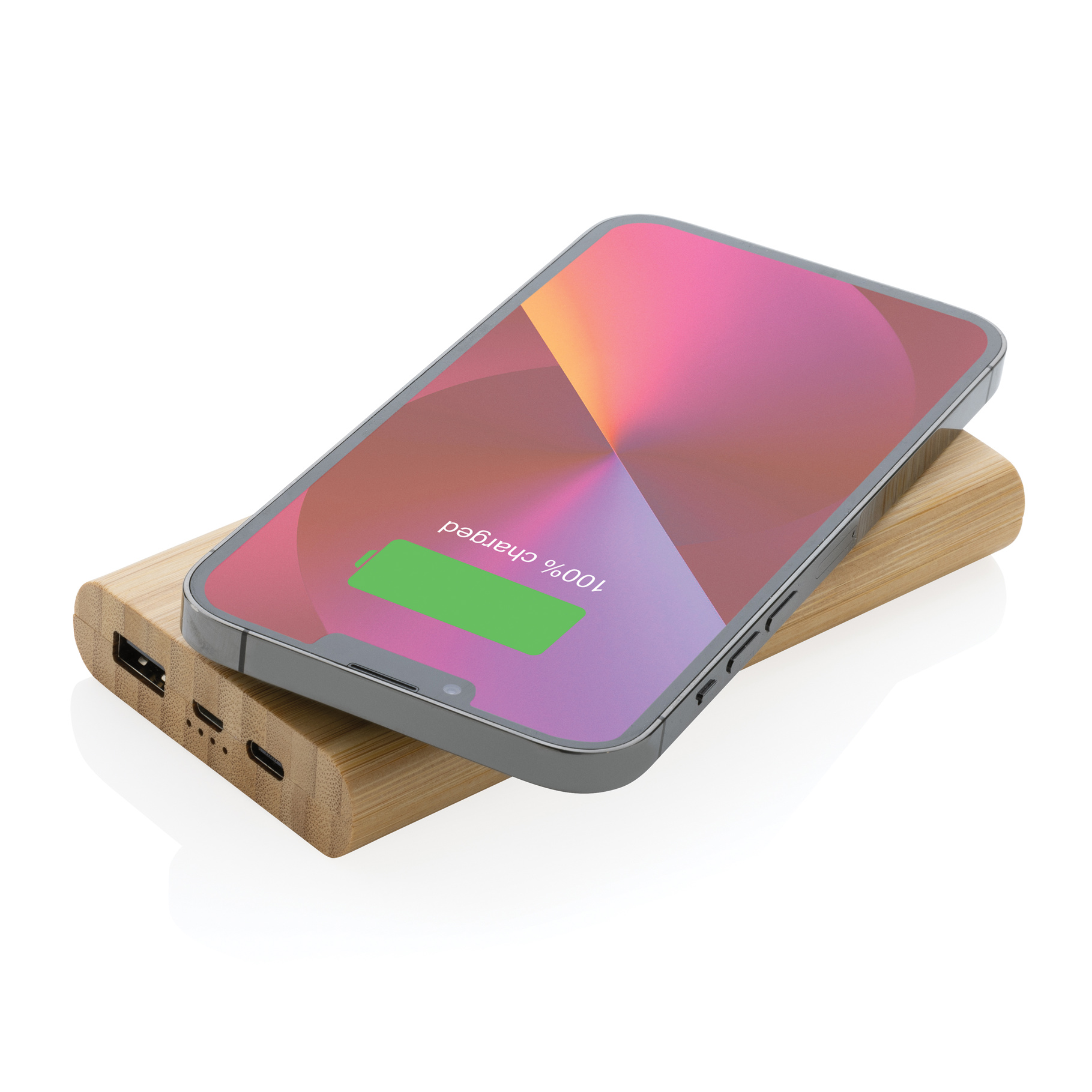 Wireless Bamboo Power Bank	in use